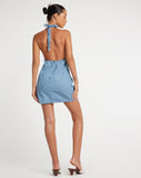 image of Chelor Mini Dress in Denim Stone Wash Blue