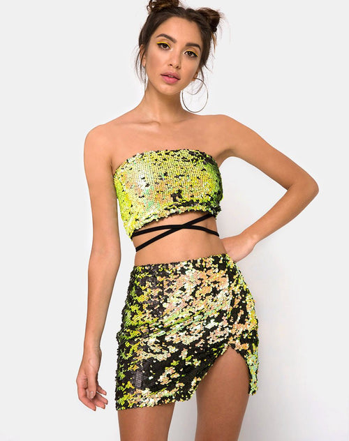 Cheri Split Skirt in Citrus Black Sequin