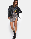 Cheri Split Mini Skirt in Leopard Clear Sequin