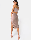 Midi Cheri Split Skirt in Rib Taupe