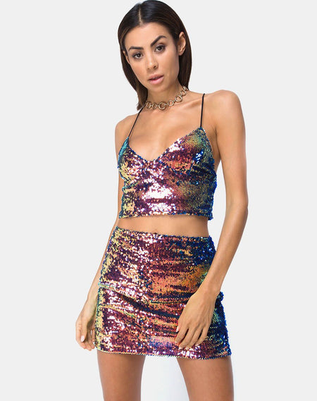 Wyne Mini Skirt in Galaxy Tear Drop Sequin