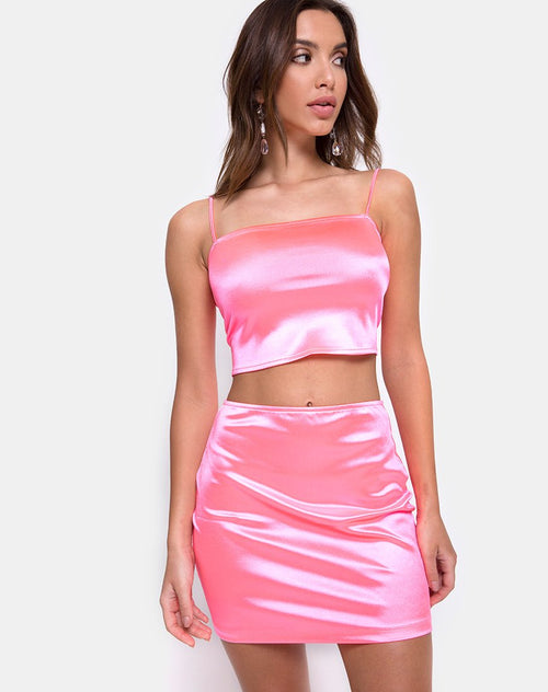 Cherry Skirt in Fluro Pink Satin