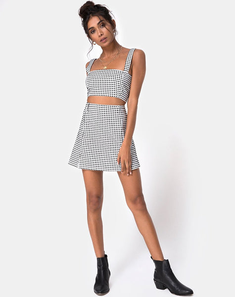 Ciara Top in Gingham Ivory Black