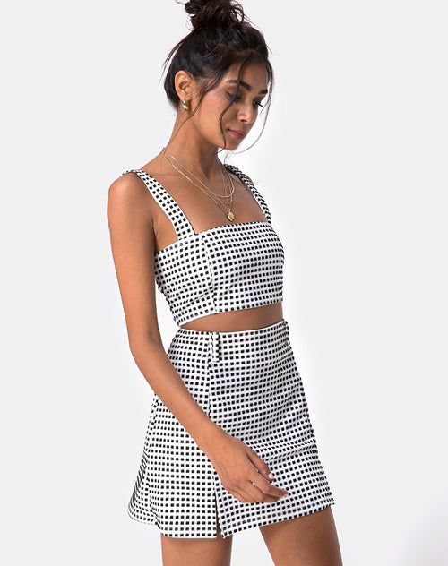 Ciara Top in Gingham Ivory Black