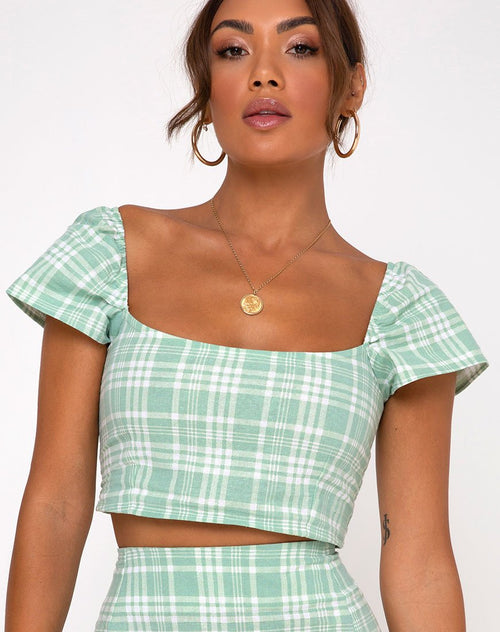 Cindy Crop Top in Table Cloth Neo Mint