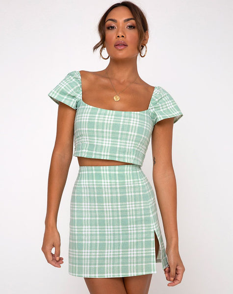 Cindy Crop Top in Table Cloth Neo Mint