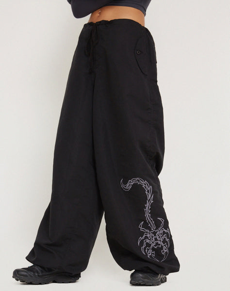 image of Clane Cargo Trouser in Black with 'Scorpion' Dark Grey Embro