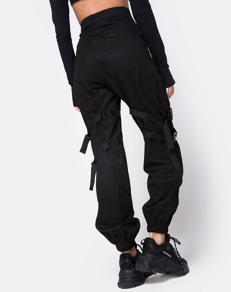 Clive Cargo Trouser in Black Buckle