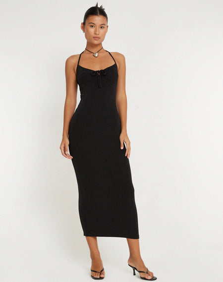 Asmala Halterneck Maxi Dress and Sleeve Set in Black Mesh