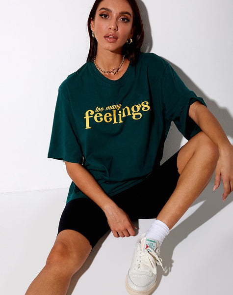 Cocoon Tee in Bottle Green "Too Many Feelings"