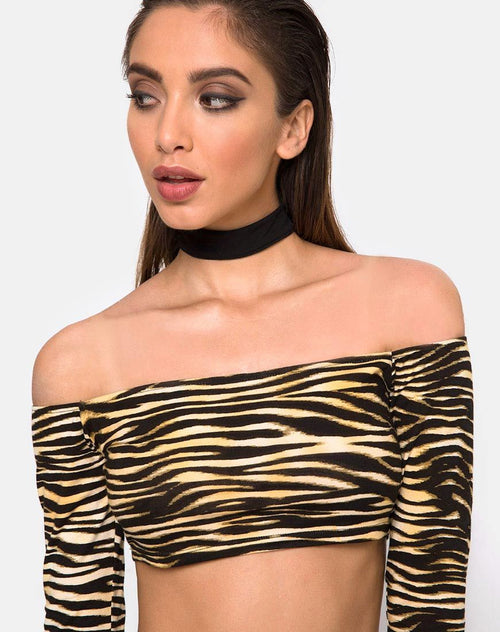 Coga Off Shoulder Top in Zip's Zebra Brown