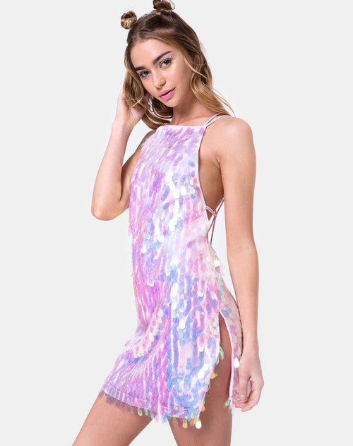 Colete Slip Dress in Opal Unicorn Sequin Pink