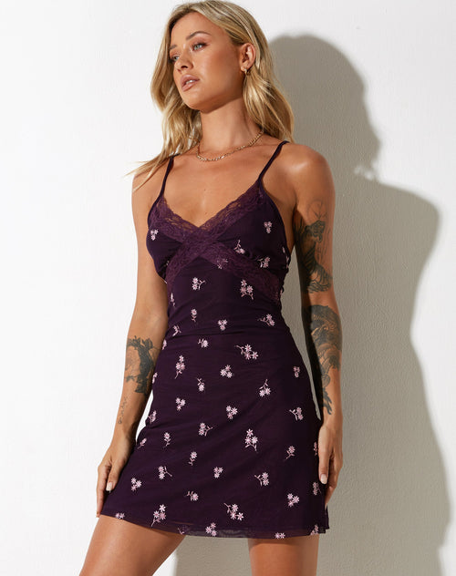 image of Coline Mini Dress in Plum Daisy Embro