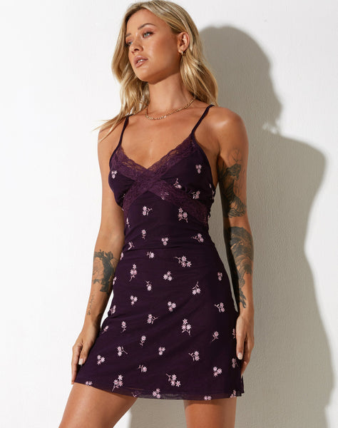 image of Coline Mini Dress in Plum Daisy Embro