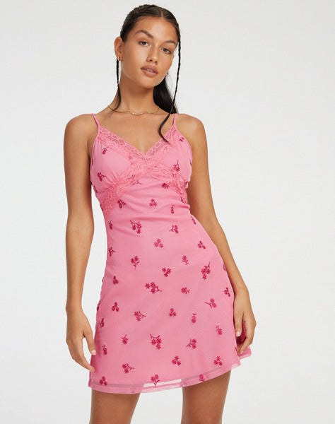 image of Coline Mini Dress in Pink Ditsy Daisy Embro