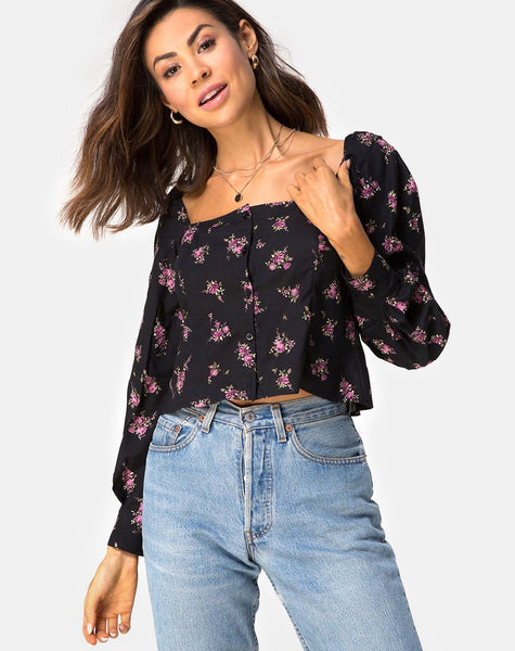 Conila Crop Blouse in Sohey Rose Black