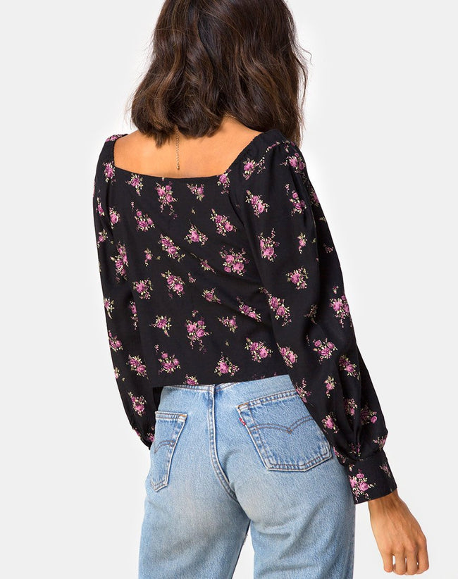 Conila Crop Blouse in Sohey Rose Black