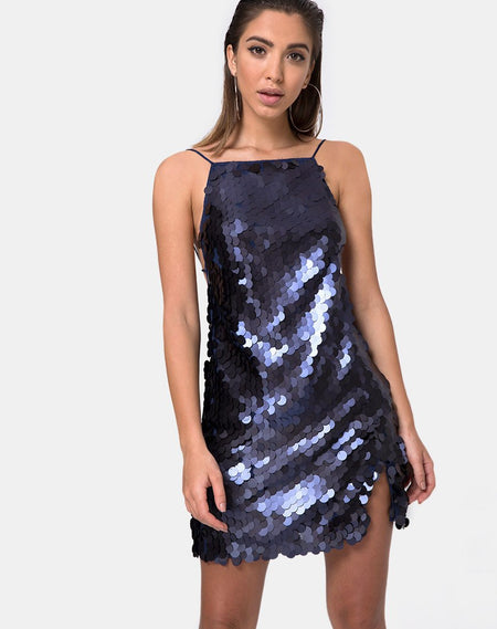 Nylah Mini Dress in Fishcale Disc Marine Sequin