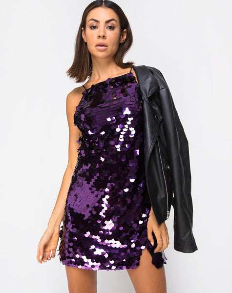 Corine Slip Dress in Plum Disc Sequin