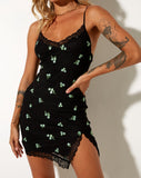 Image of Daisy Bodycon Dress in Black Daisy Lime Embro