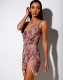 Coti Bodycon Dress in Mesh Peach Bloom with Nude Lace