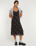 image of Cotina Midi Dress in Butterfly Vine Flock Black and Pink