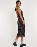 image of Cotina Midi Dress in Butterfly Vine Flock Black and Pink