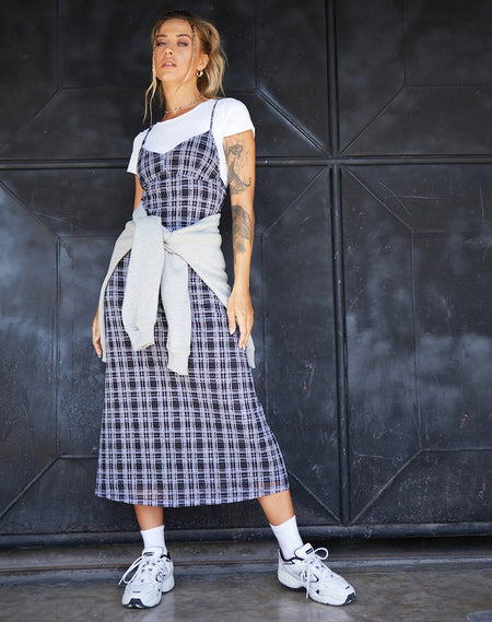 Reney Slip Dress in Inkblot Check Black and White