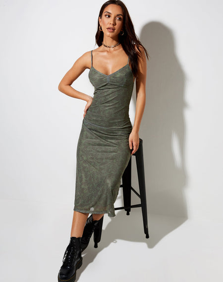 Herbert Midi Dress in Paisley Fun Green