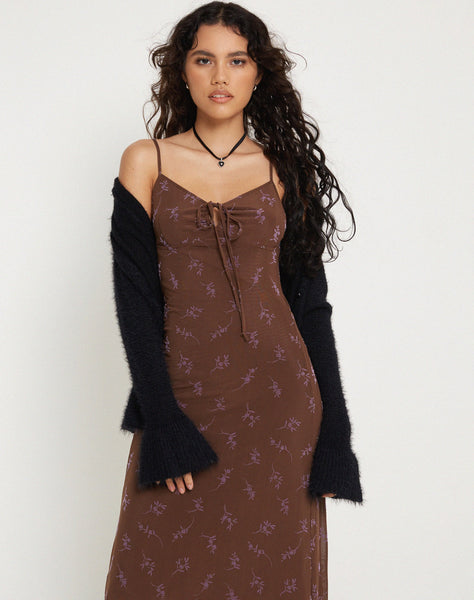 Image of Coya Maxi Dress in Flower Stem Flock Brown