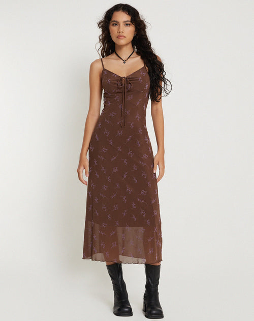 Image of Coya Maxi Dress in Flower Stem Flock Brown