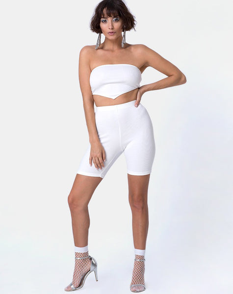 Diamond Tube Top in Mini Rib White