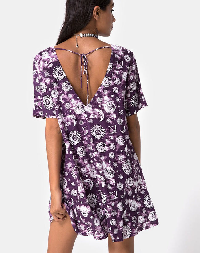 Crosena Swing Dress in Purple Zodiac