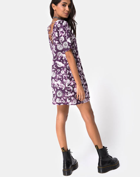 Crosena Swing Dress in Purple Zodiac