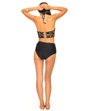 Crystal Cut Out Bikini Bottom in Black