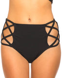 Crystal Cut Out Bikini Bottom in Black