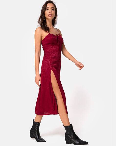 Cypress Midi Dress in Satin Cheetah Raspberry