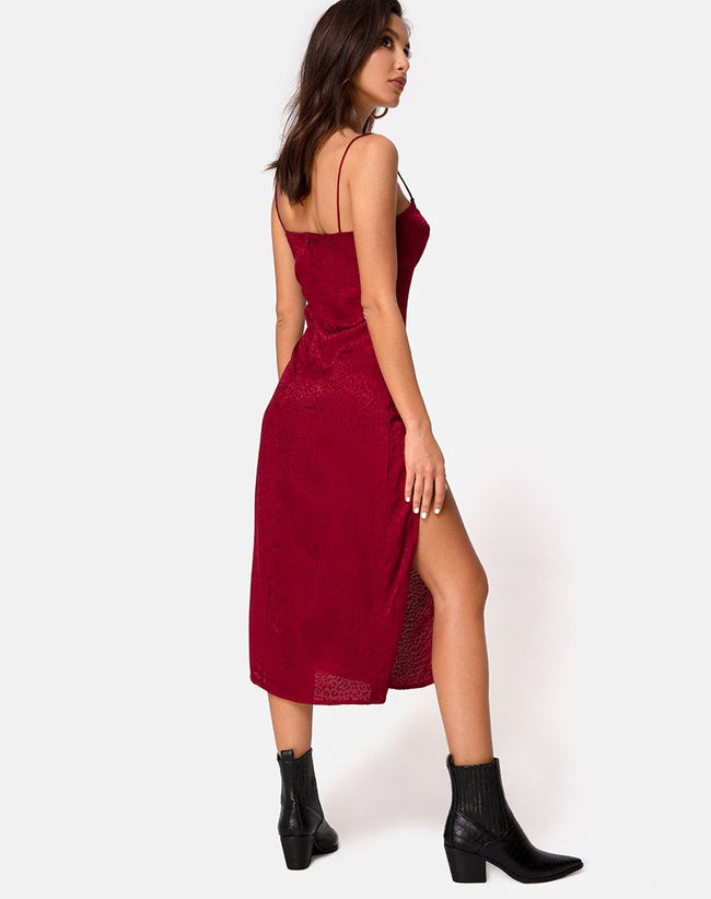 Cypress Midi Dress in Satin Cheetah Raspberry