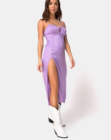 Palasha Midi Dress in Satin Lilac