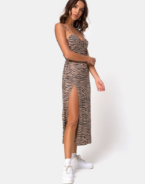 Cypress Midi Dress in 90's Zebra Taupe