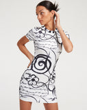 image of Dahara Mini Dress in Mono Doodle Black and White