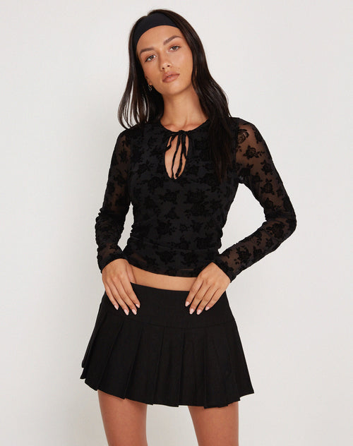 Image of Damara Crop Top in Mesh Black Romantic Rose Flock