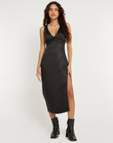 image of Damora Midi Dress in Satin Black