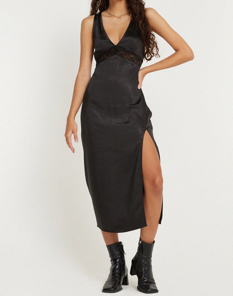 image of Damora Midi Dress in Satin Black