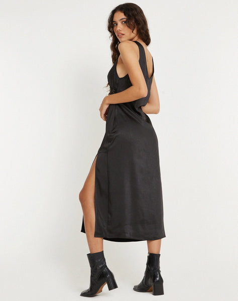 image of Damora Midi Dress in Satin Black