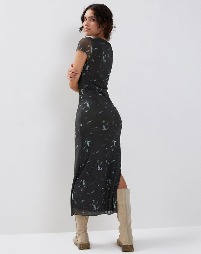 Image of Danari Mesh Maxi Dress in Floral Khaki Silhouette