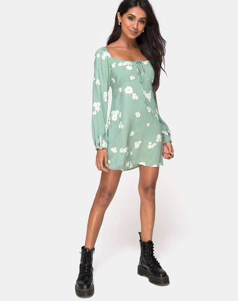 Danila Dress in Mono Flower Green