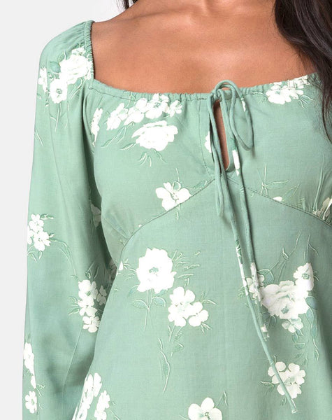 Danila Dress in Mono Flower Green