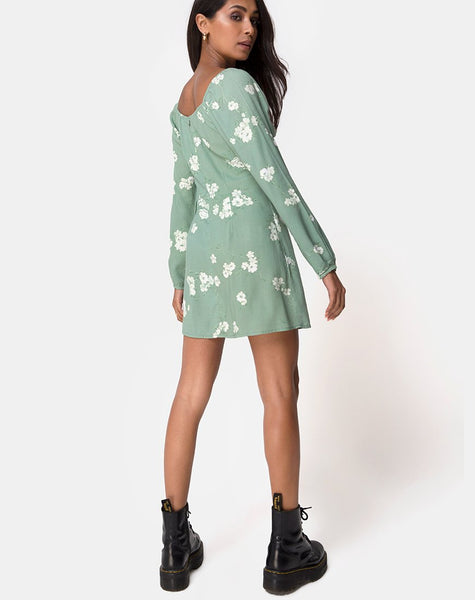 Danila Dress in Mono Flower Green