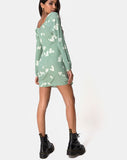 Danila Dress in Mono Flower Green